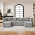 thumbnail image 3 of BEHOST 130" 6-Piece Modular Sectional Sofa with 2 Movable Ottomans, U-Shaped Cloud Couch for Living Room, Modern Chenille Deep Seat Sofa Set, Flexible Oversized Sleeper Couches, Light Gray, 3 of 11