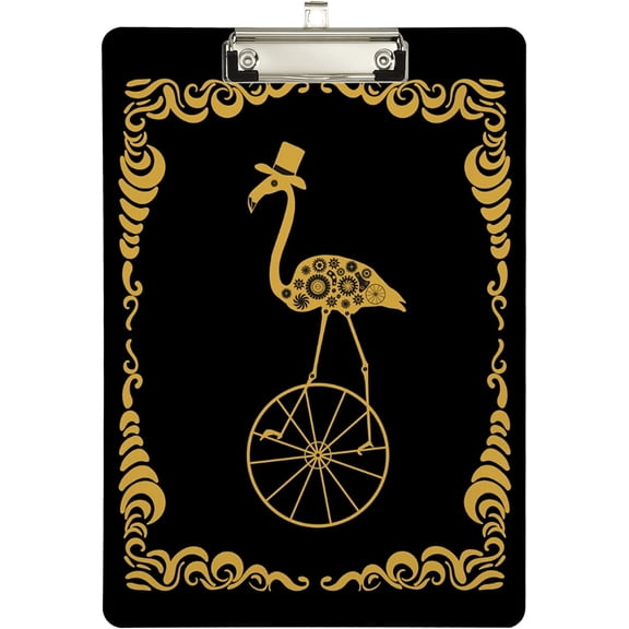 FMSHPON Steampunk Golden Flamingo Clipboard Hardboard Wood Nursing Clip Board and Pull for Standard A4 Letter 13x9 inches