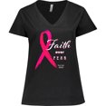 thumbnail image 3 of Inktastic Faith Over Fear Breast Cancer Awareness with Pink Ribbon Women's Plus Size V-Neck T-Shirt, 3 of 5
