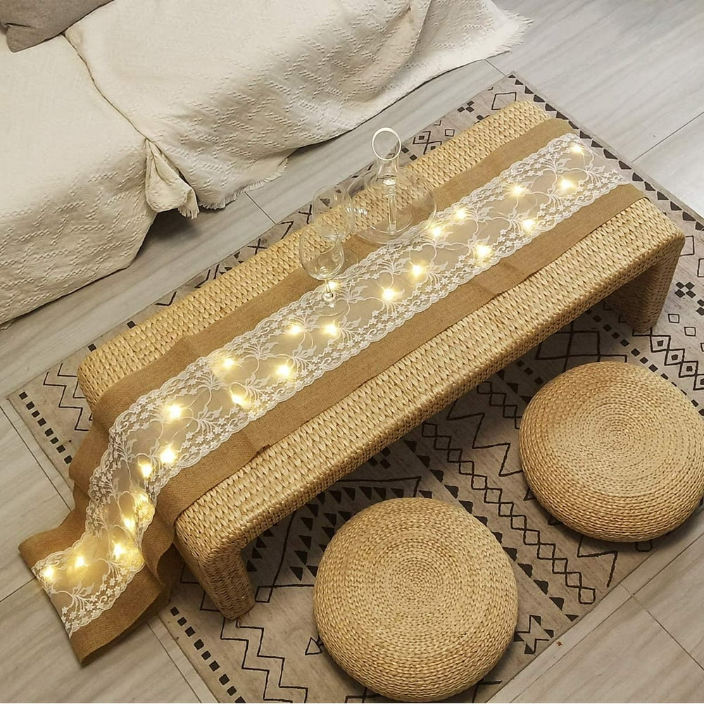Pooqla 40 LED Table Runner With String Lights Handmade Burlap Roll