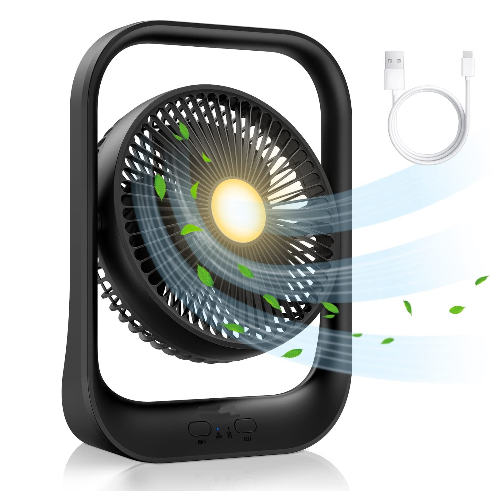 Sakiyrr 10" 3Speed Table Fan with LED Light, Battery Operated Portable