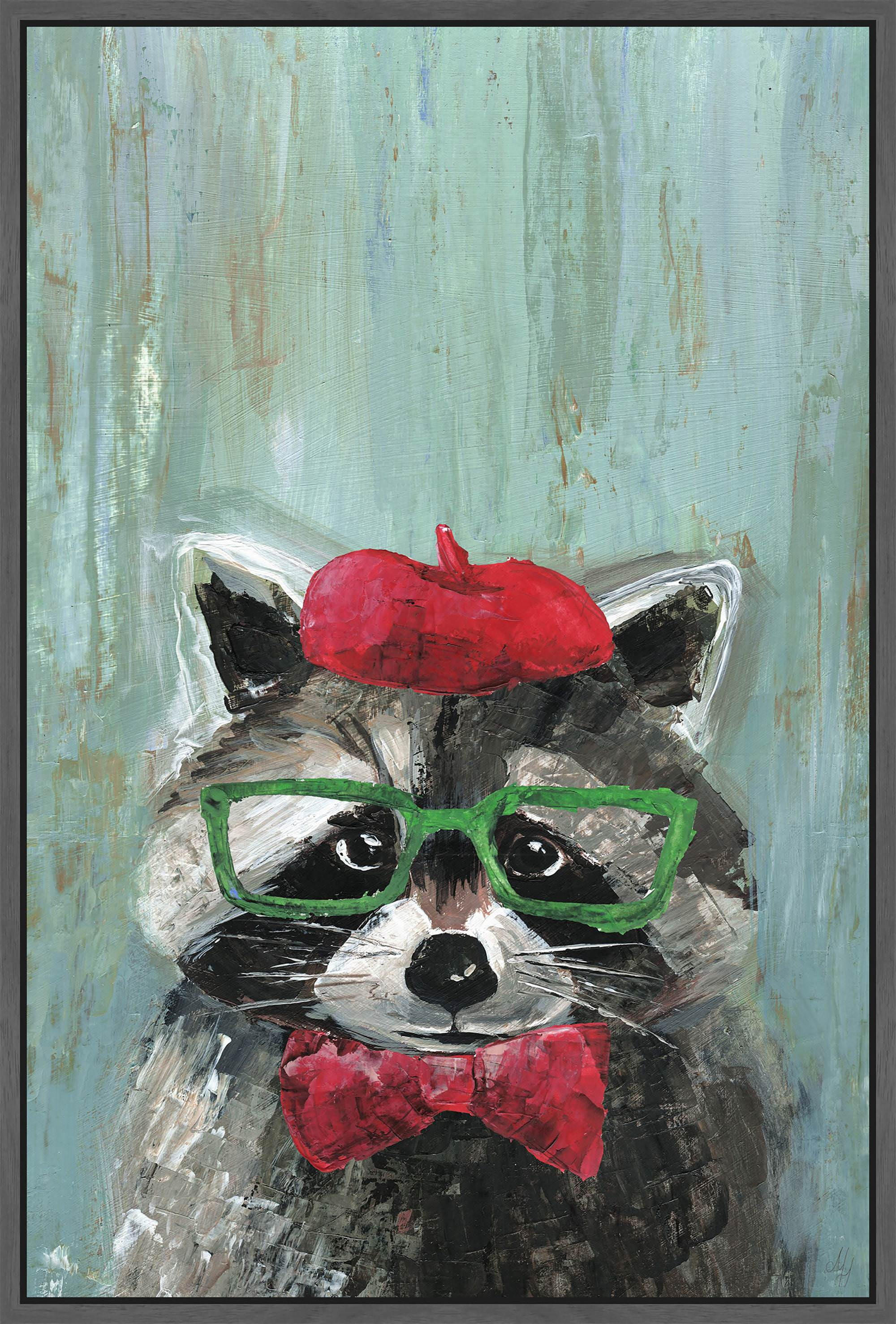Raccoon the Painter Floater Framed Painting Print on Canvas
