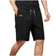 thumbnail image 2 of CaComMARK PI Cargo Shorts for Men Fashion Casual Drawstring Elastic Printing Design with Pockets Shorts Black 6(L), 2 of 9