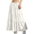 thumbnail image 2 of Women's Boho Flowy White Maxi Skirt Ruffle Elastic Waist Long Skirts, Casual High Waist Tiered Skirt for Women, 2 of 8