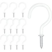 12 Pcs 2 Inch White Mug Cup Hooks Screw in Hooks Plastic Coated Ceiling Hooks Vinyl Utility Hooks for Wood, Under Cupboard, Cabinet Shelf, Hanging Plant and Kitchen Utensils