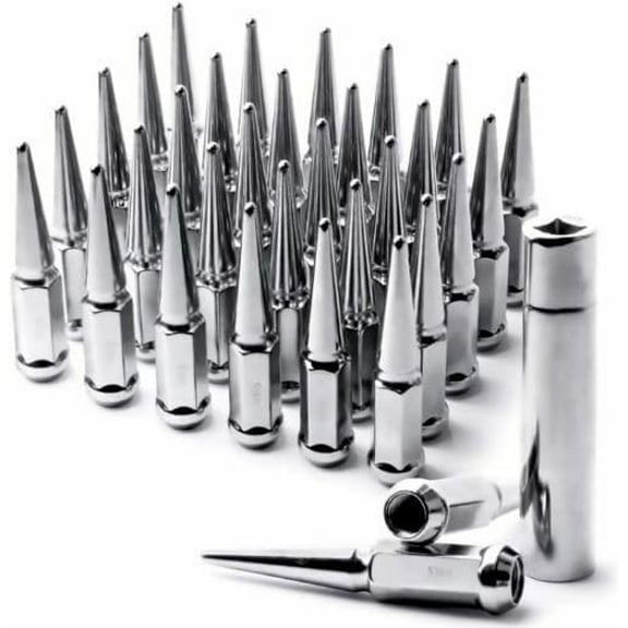 32 Chrome Spike Lug Nuts 9/16 Compatible with Ford Super Duty Compatible with F-250 F-350 Compatible with Dodge RAM 9/16th   Key