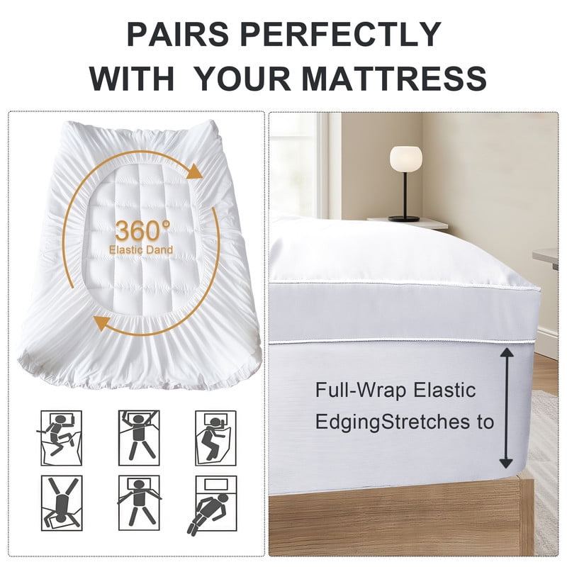 3 inch White Cooling Twin Mattress Topper, Extra Thick Pillow Top for Back Pain Relief