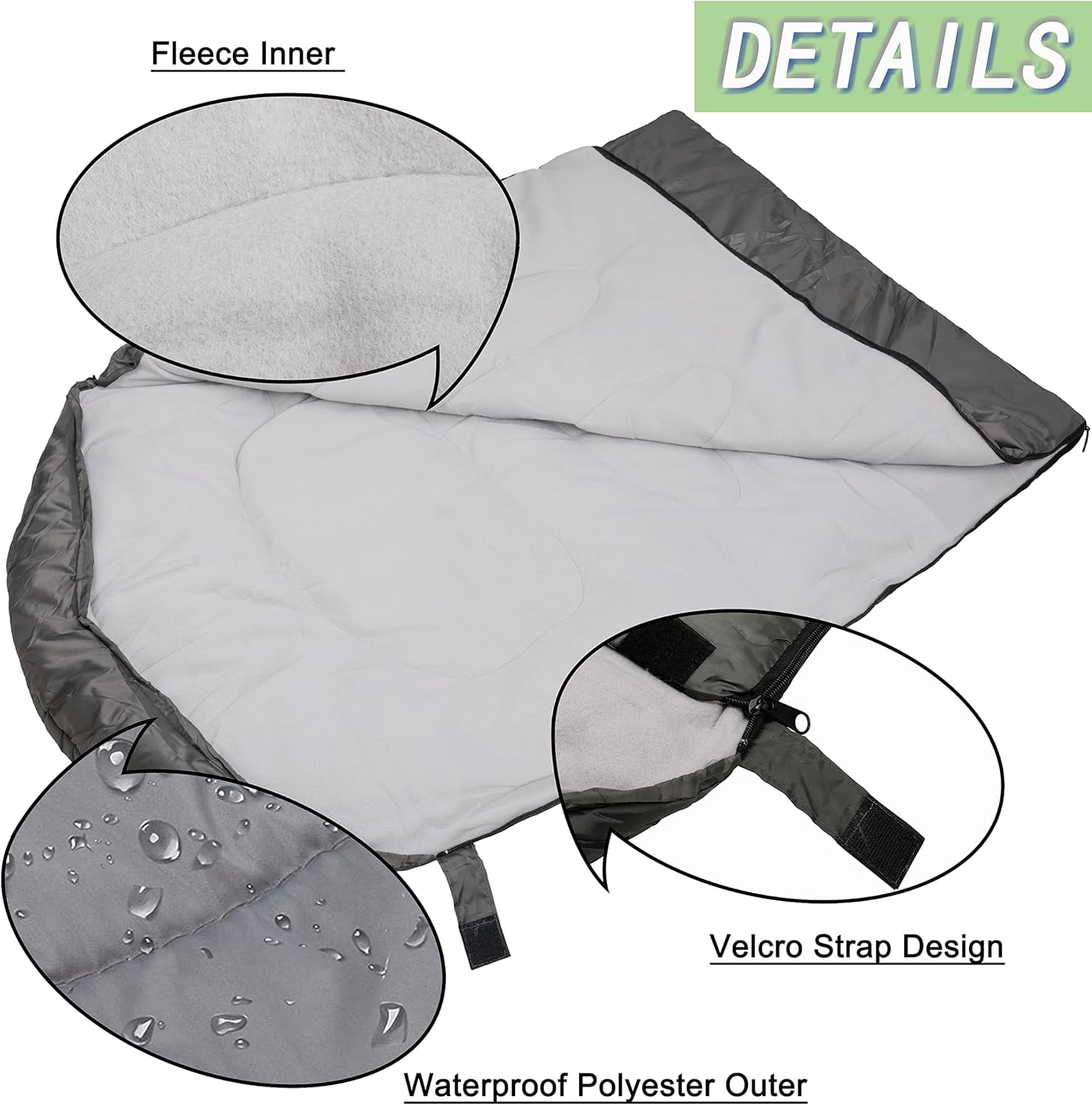 OROOTL Dog Sleeping Bag, Portable Travel Dog Bed Ultra Soft Waterproof Pet Bed with Storage Bag Warm Packable Dog Bed for Camping Hiking Backpacking(Grey)