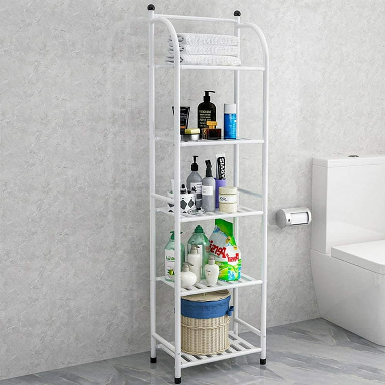 Forthcan 5 Tier Freestanding Metal Shelf Open Bathroom Shelf for Bathroom Storage White