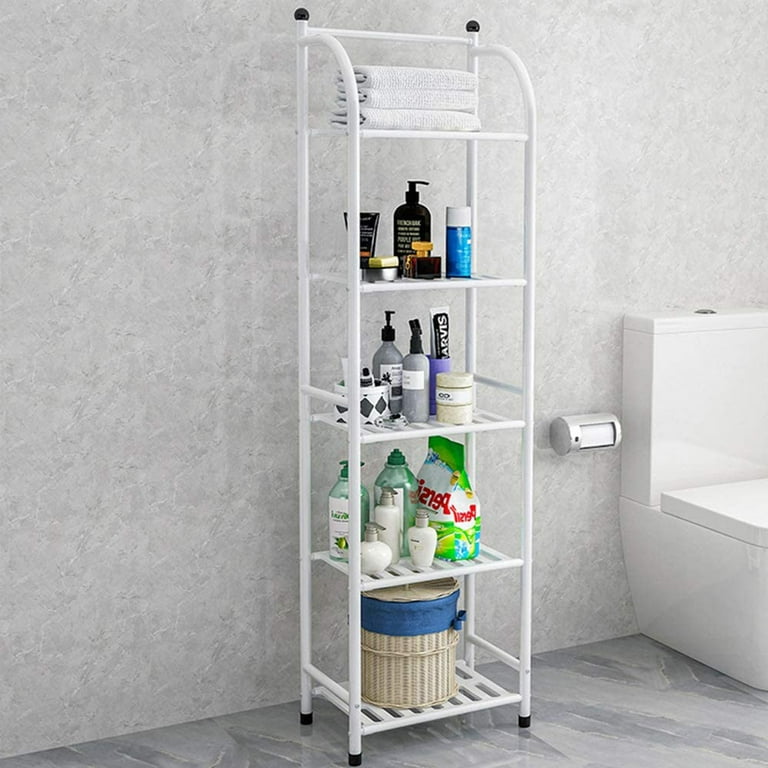 Forthcan 5 Tier Freestanding Metal Shelf Open Bathroom Shelf for Bathroom  Storage White 