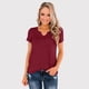 thumbnail image 2 of Camiseta Mujer Camiseta De Manga Corta De Algodón Con Cuello En V Top De Color Sólido, Rojo Vino, M AweSitey AP001699-09, 2 of 6