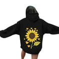 thumbnail image 2 of APEXFWDT Women’s Sunflower Print Hooded Sweatshirt Lightweight Fleece Long Sleeve Pullover Fall/Winter Casual Wear，S,Black, 2 of 5