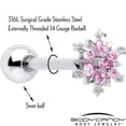 thumbnail image 2 of Body Candy Pink CZ Gem Snowflake Glam Barbell Tongue Ring Stainless Steel for Women, 2 of 5