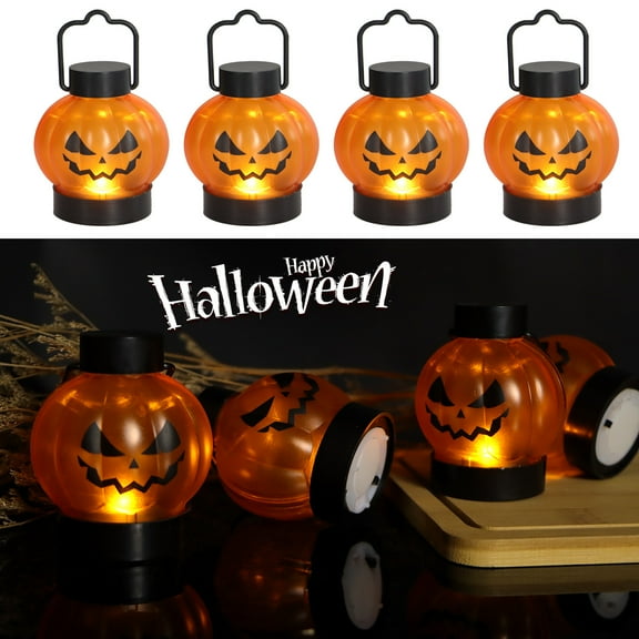 Flickering Pumpkin Lantern Tea Lights 6 Pack Flickering LED Halloween Lights with Battery Operated Flameless Pumpkin Tealight Candles for Halloween, Christmas, Thanksgiving and Theme Parties