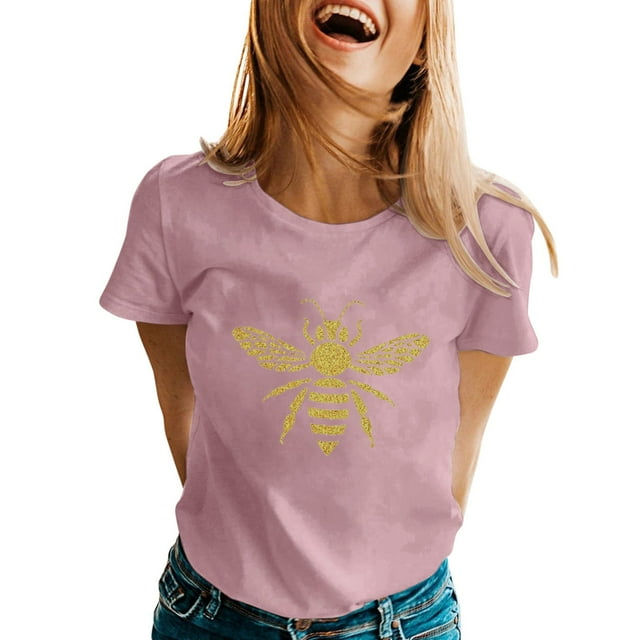 TSADFHJI Womens Shirts Xxl Womens Spring Printed Short Sleeve O Neck T Shirt Top