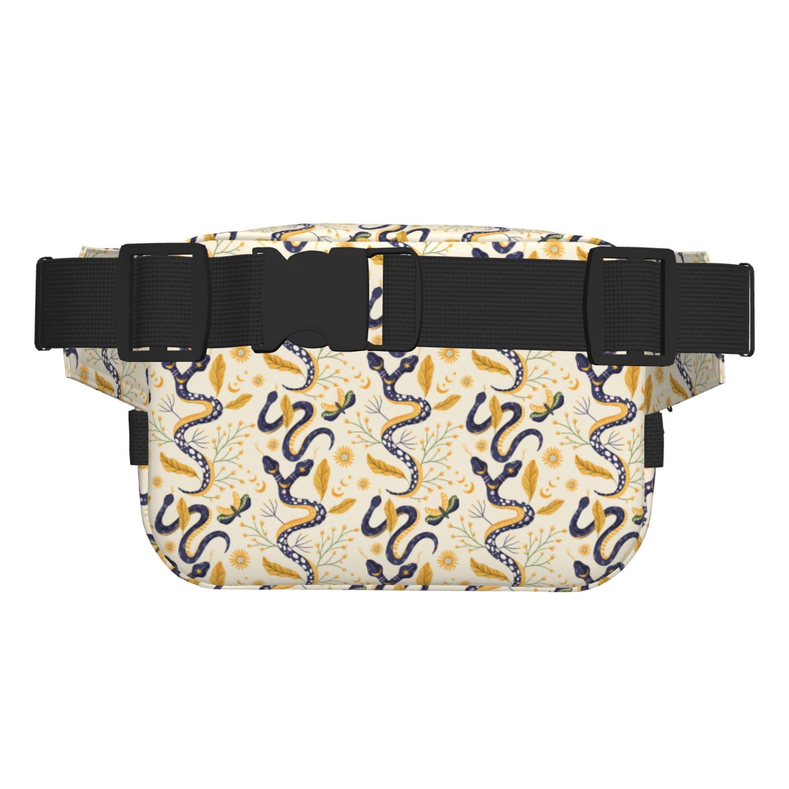 Picia Snake And Floral Print Square Double-Layer Waist Bag Mini Adjustable Waist Belt Bag Exercise Running Travel Hiking