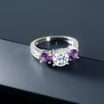 thumbnail image 4 of Gem Stone King 925 Sterling Silver Round White Topaz and Purple Amethyst 3-Stone Women's Ring 9.40 Ct (Size 9), 4 of 5