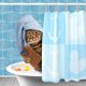 thumbnail image 4 of Cortina de ducha de 180 x 200 cm, impermeable, resistente al moho, de poliéster, efecto 3D, con ganchos, para baño, hogar, gato, 4 of 4
