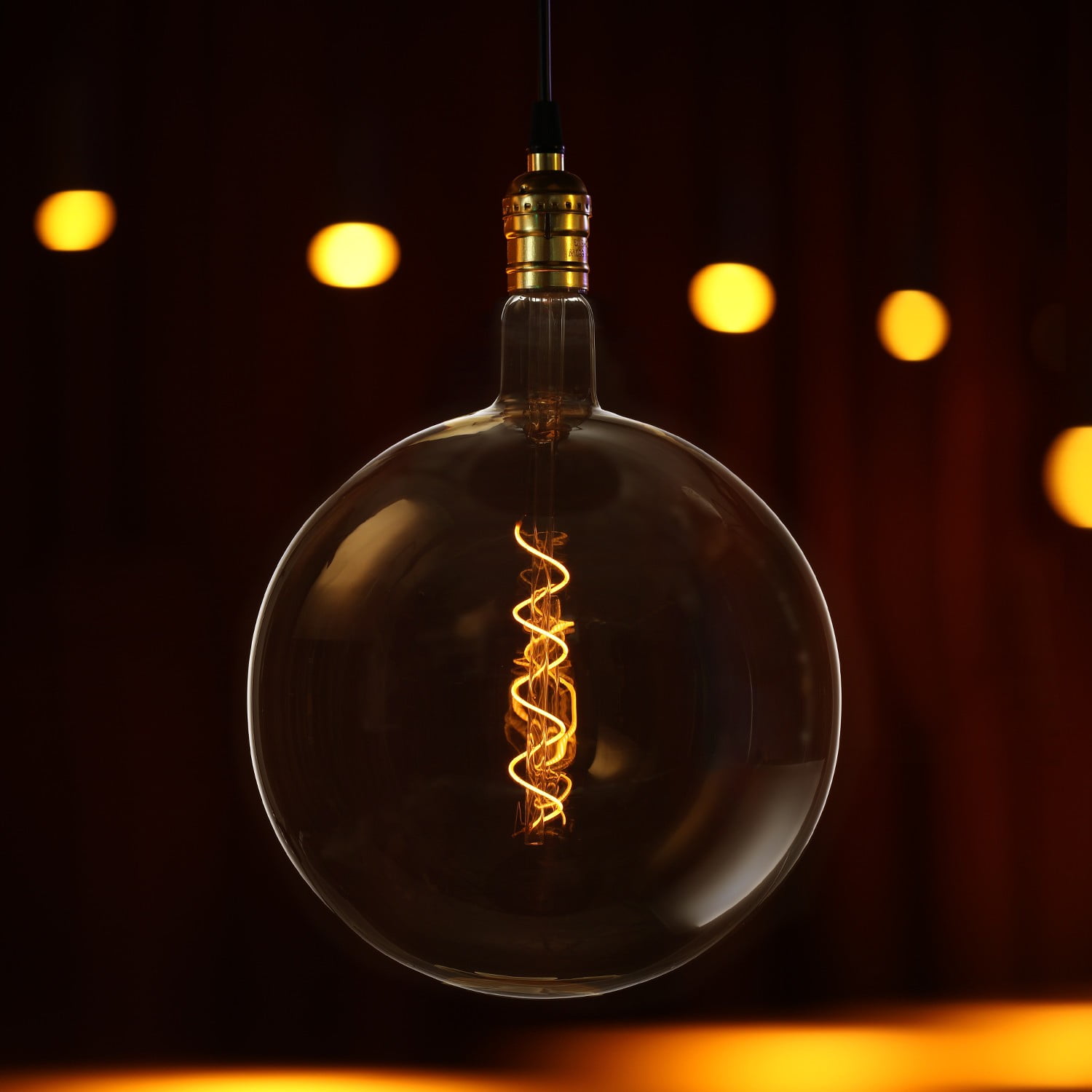 2 Pack LED Globe Decorative Light Bulb 4W, 9.84“ Dia. Ultra-large Round Edison Bulbs Dimmable, 20W Equivalent, Flexible Spiral LED Filament Bulb, E26 Base, 2200K Amber Warm