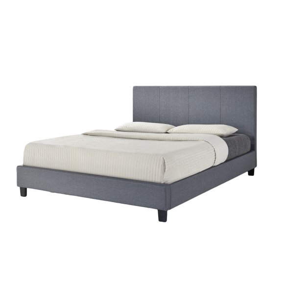 Grey PU Upholstered Double Size Platform Bed (No Box Spring Required)