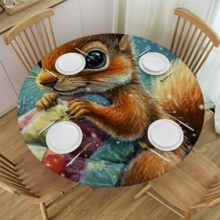 

Patifu Squirrel Snow Moon Round Tablecloth 100% Polyester Stain-Resistant Washable for Indoor Outdoor Restaurants Weddings Parties Kitchen Decor with Elastic Edge 46 -50