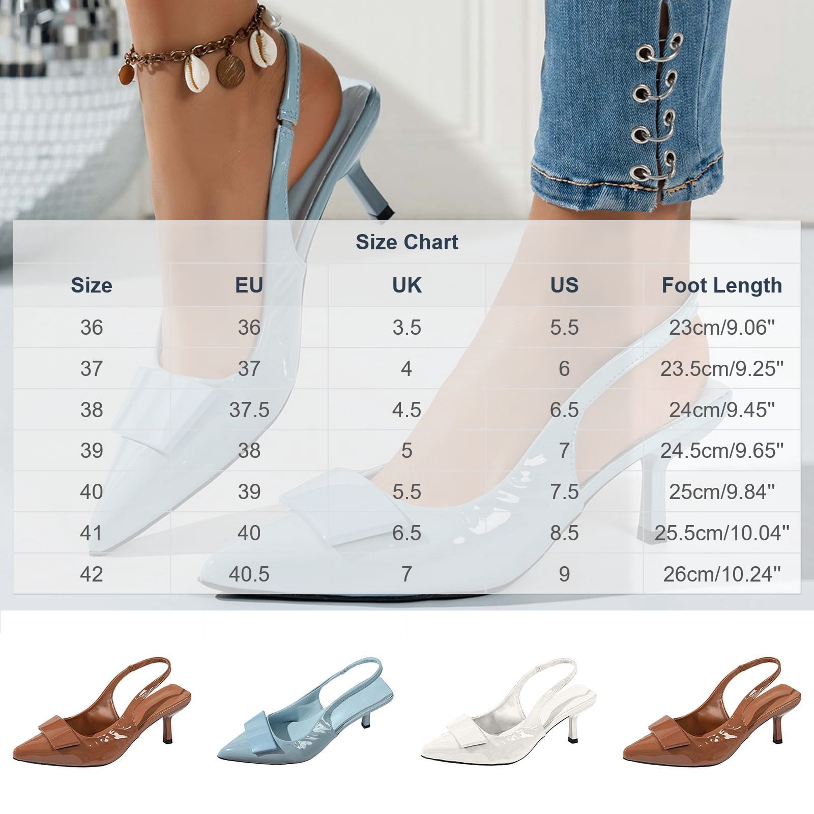 Bkhluea Women Square Front Bow Patent Slingback Kitten Heel Pumps Pointed Toe Elegant Footwear For Party Office Casual Outdoor Evening Wedding