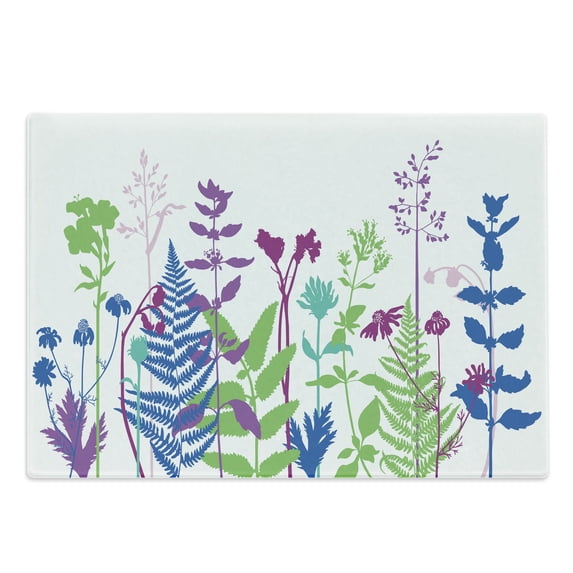 Flower Landscapes Cutting Board, Colorful Meadow and Botanical Plantation, Decorative Tempered Glass Cutting and Serving Board, in 3 Sizes, by Ambesonne