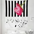 thumbnail image 1 of Modern Tapestry, Hand Drawn Red Rose on Piano with Musical Notes Romantic Instrumental Art, Fabric Wall Hanging Decor for Bedroom Living Room Dorm, 5 Sizes, Pink Black White, by Ambesonne, 1 of 1