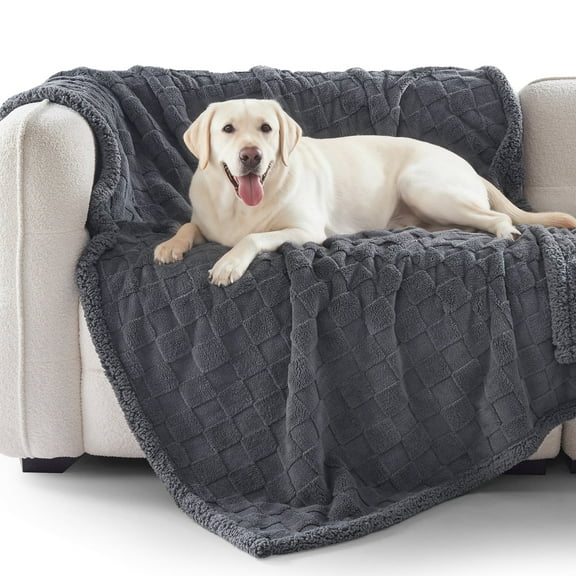 Waterproof Dog Blankets for Large Dogs XL, Pet Blanket for Bed Furniture Sofa Protector, Soft Fleece Dog Bed Blanket for Crate Car Outdoor, Washable, 60"x50", Light Gray