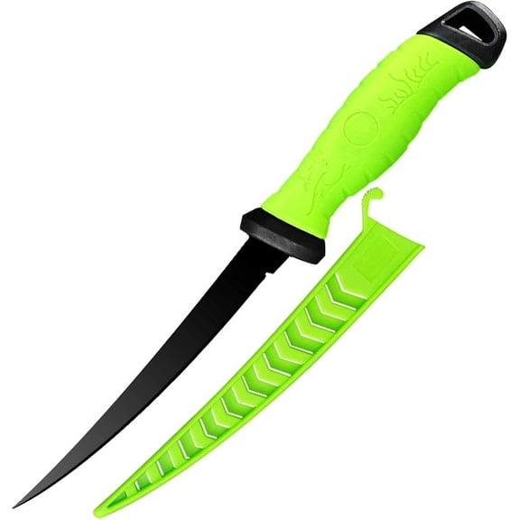 Fishing Boning Knife 9" Professional Fish Fillet Knife with Sheath Slicing Knives for Fishing and Meat Cutting Stainless Steel Scraping Coating Blade