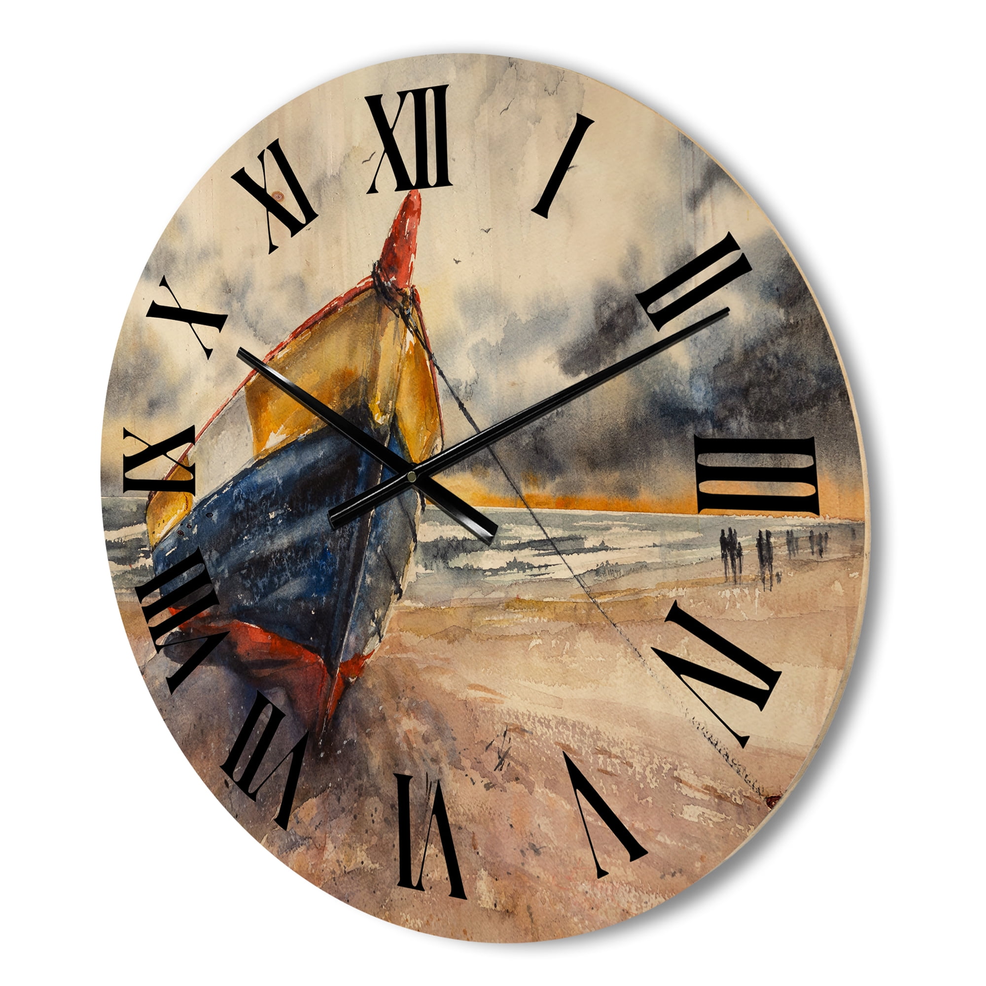 Designart 'Wooden Boat On The Baltic Shores At Evening Glow' Nautical & Coastal Wood Wall Clock