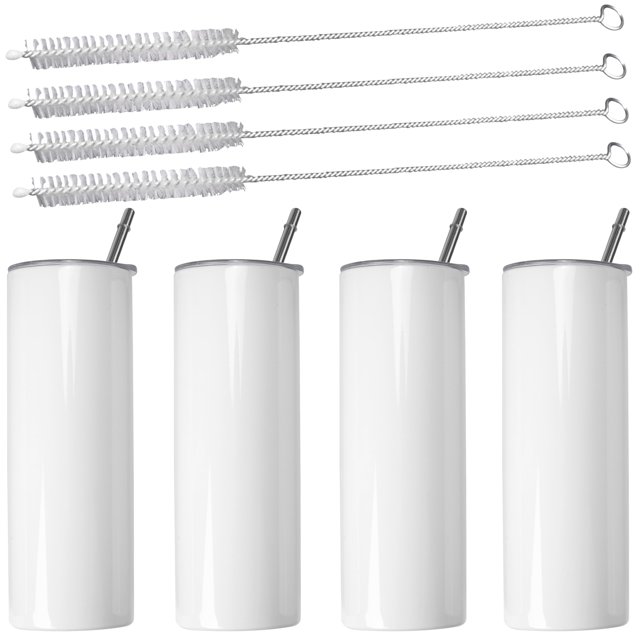 Gobelets de Sublimation 20 Oz Minces Droits, Acier Inoxydable Vierges de Sublimation Gobelet Mince, avec Couvercle et Paille, Lot de 4