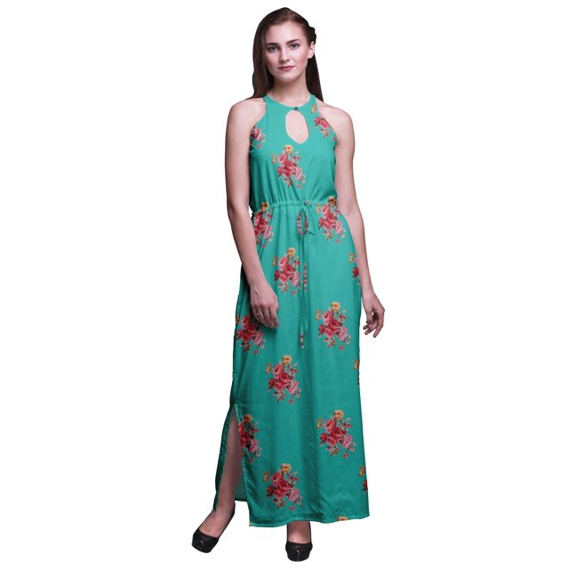 Bimba Robe Maxi Sans Manches à Col Rond avec Fentes Latérales pour Femmes - Moyen