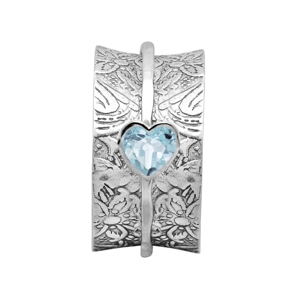 5MM Heart Blue Topaz 925 Sterling Silver Meditation Unisex Spinner Ring