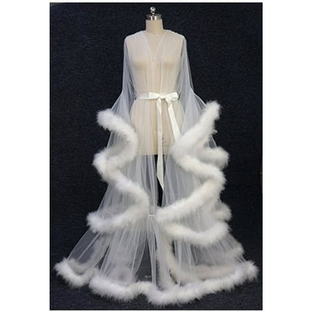 Lovaru Bridal Gowns Feather Tulle Illusion Long Wedding Dress