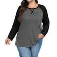 thumbnail image 2 of ylioge Womens Plus Size Tops S-5X Long Sleeve Crewneck T Shirts Ladies Casual Color Block Pullover Breathable Basic Athletic Workout Tees Top, 2 of 6