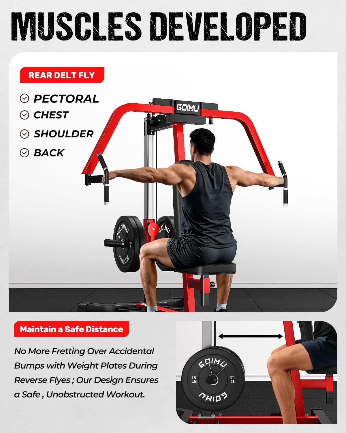 Chest Fly Machine, Reverse Delt Machine Adjustable Upper Body Specialty for Pectoral and Rear Deltoid, Chset Machine with Band Pegs for Home Gym
