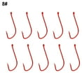 thumbnail image 1 of 10pcs Long Shank Barbed Fishing Hook Double Barb Red Cover Fishhooks Size 6#~14# 8#, 1 of 6
