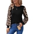 thumbnail image 3 of Camisas de Larga para Mujer, Blusas Raglán con Bloques de Color, Camisetas Básicas Informales de Cuello Redondo, Ropa de Moda de Otoño Negro M, 3 of 10