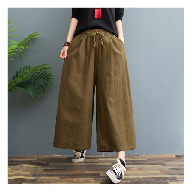 Women's Ramie Trousers Loose Comfortable Lightweight Pant for Summer Spring