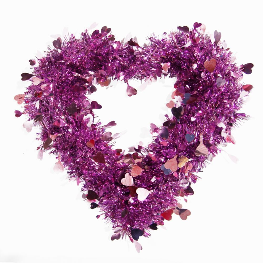MB* 14" x 9" TINSEL HANGING DECORATION Valentine's Day TWO RED HEARTS Decor 1a 