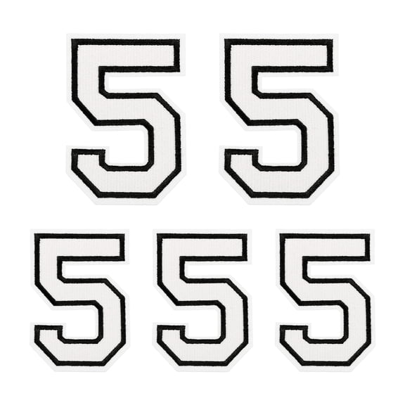 Iron on Number 4.4"/3.1" Number 5 Patches for Repairing Clothing DIY (White, Pack of 5)