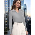 thumbnail image 4 of Womens Shirts Long Sleeve Business Casual Tops Collared V Neck Ribbed Knit Sweater Slim Fit Blouses Light Gray S, 4 of 5