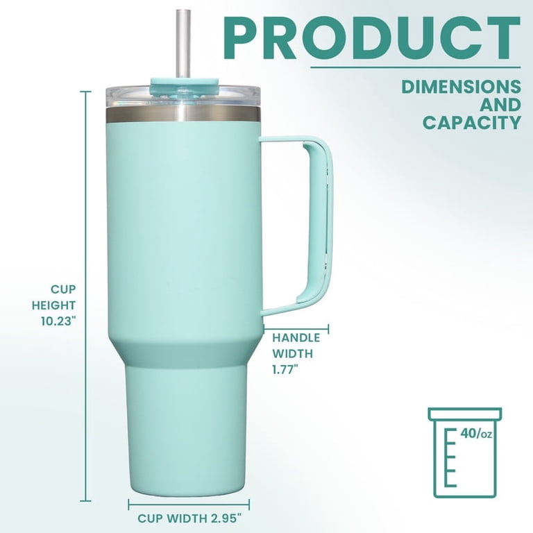 VIGIND 40oz Stainless Steel Insulated Tumbler With Straw & Handle - Double-Wall Vacuum For Hot/Cold Drinks (Green)