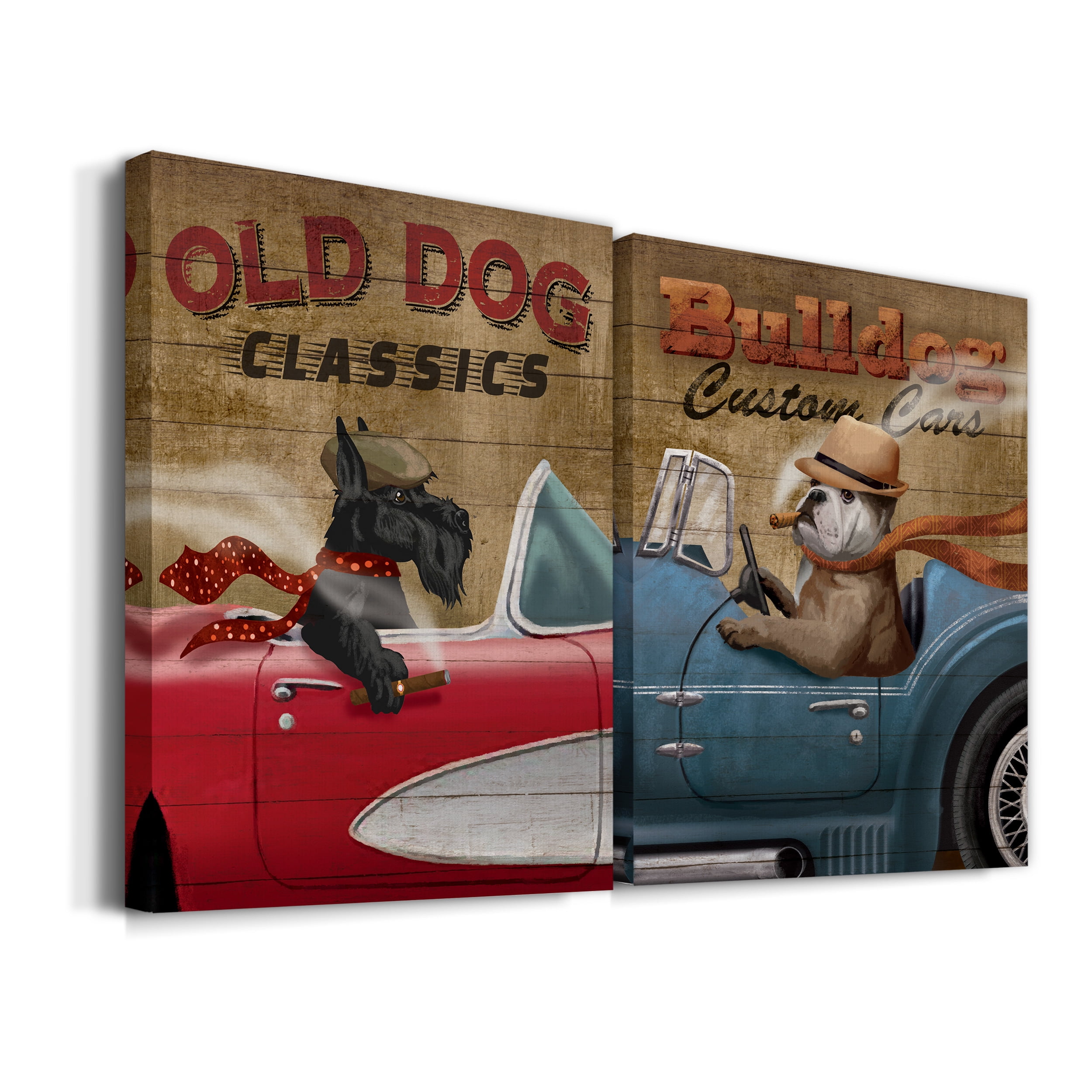 Old Dog Classics Premium Gallery Wrapped Canvas - Ready to Hang - Set of 2 - 32 x 48 Each