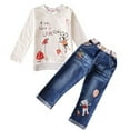 thumbnail image 2 of Fall Winter Toddler Baby Girls Sweater Jeans 2 Pcs Outfits 2Y 3Y 4Y 5Y 6Y 7Y Beige Long Sleeve Pullover Top+Long Denim Pants, 2 of 3
