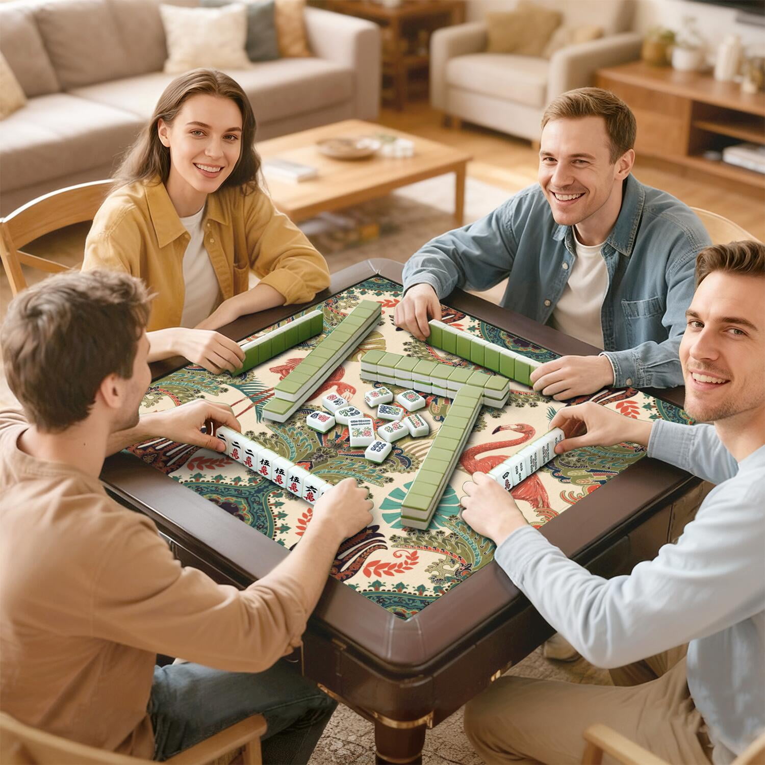 Paisley Mahjong Mat for Table, 31.5*31.5in Anti Slip American Mahjong Table Cloth, Noise Reduction, Neoprene Mah jongg Mat with Carrying Bag & 3 Dices, Mahjong Accessories Gift, Board Tile Games Mats