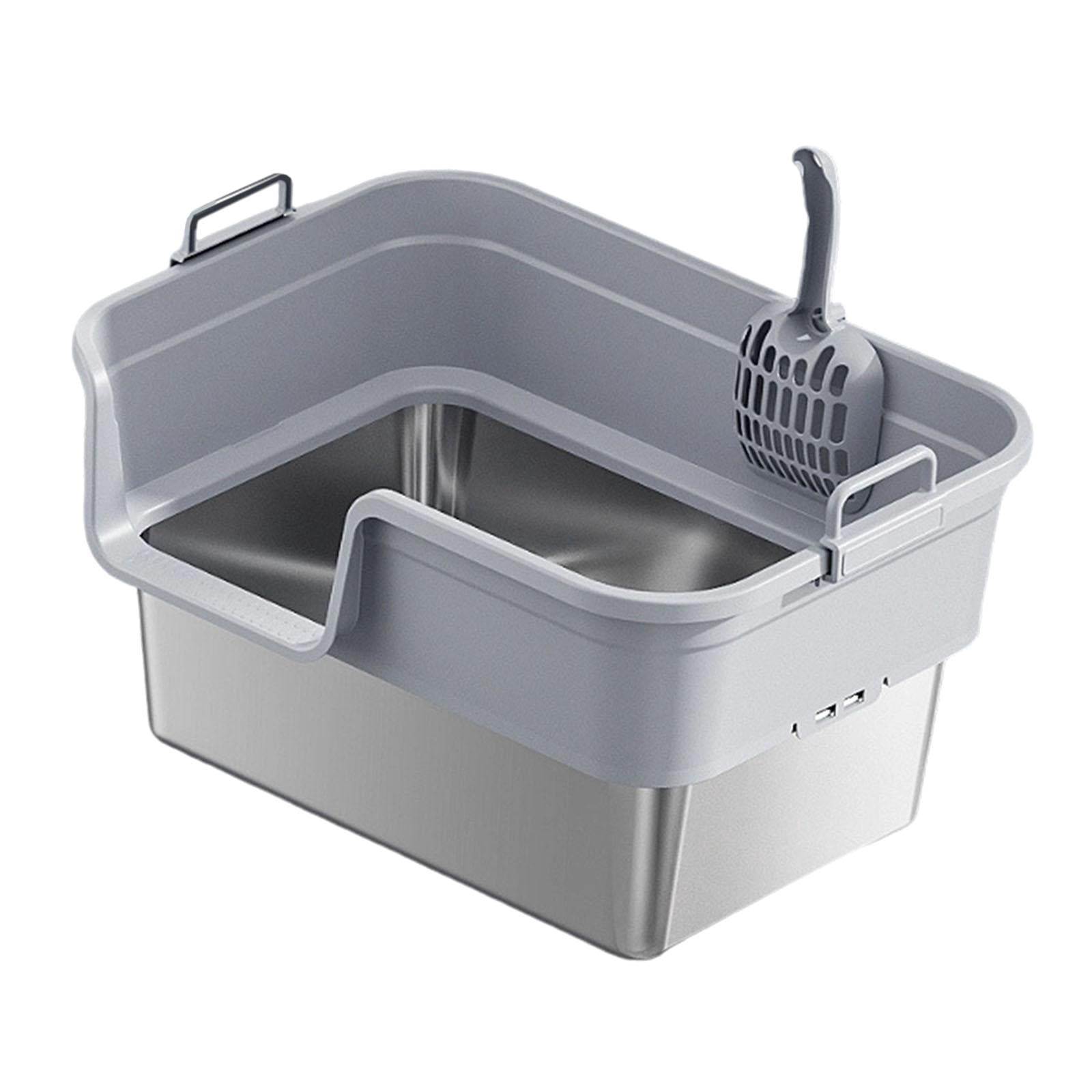 EHJRE Large Cat Litter Box Litter Pan Heightening, Semi Enclosed for Small Large Cats High Sided Sturdy, Anti Splashing, Cat Toilet Light Gray