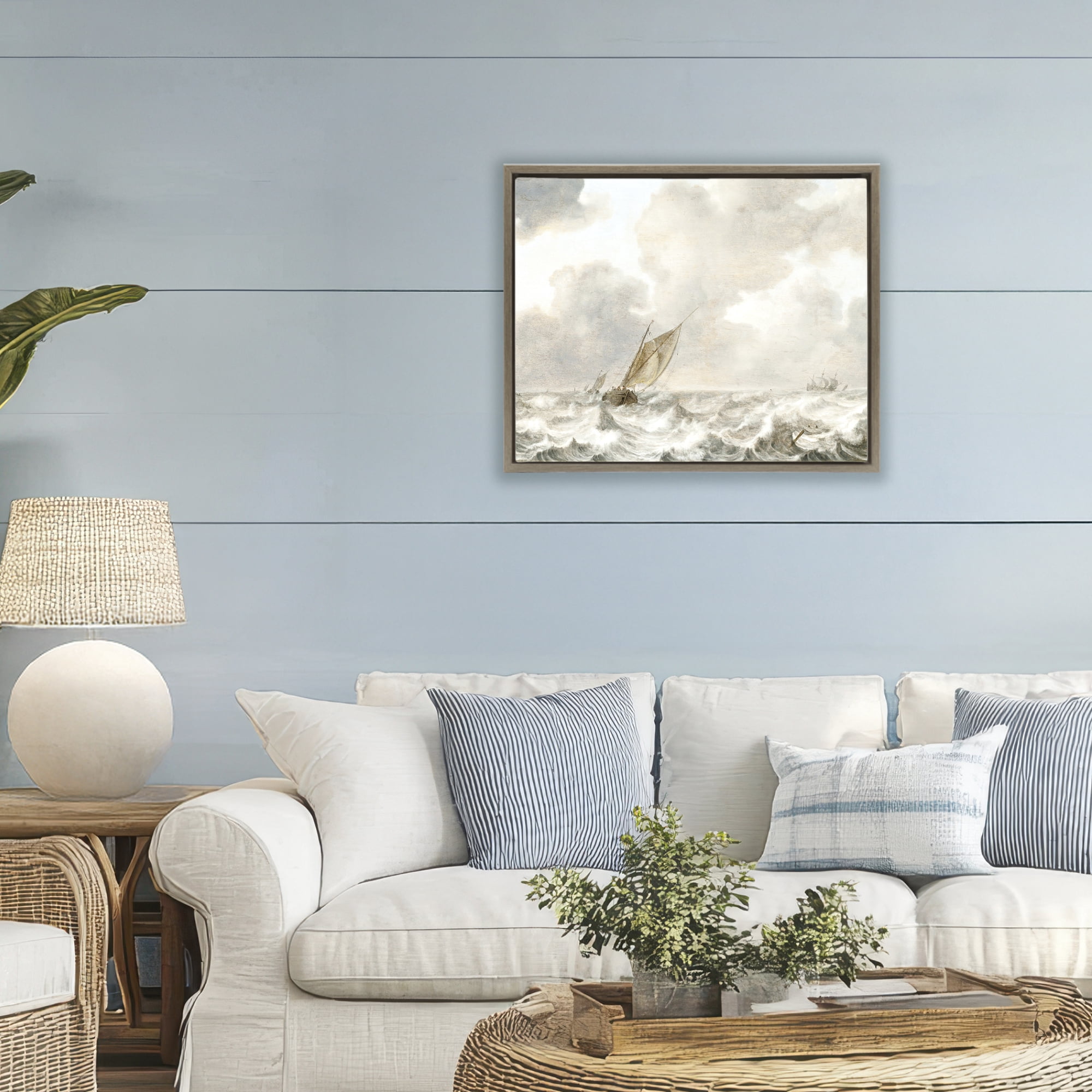 Stupell Industries Vintage Stormy Seas Brown Framed Floater Canvas Wall Art, design by Leah Straatsma