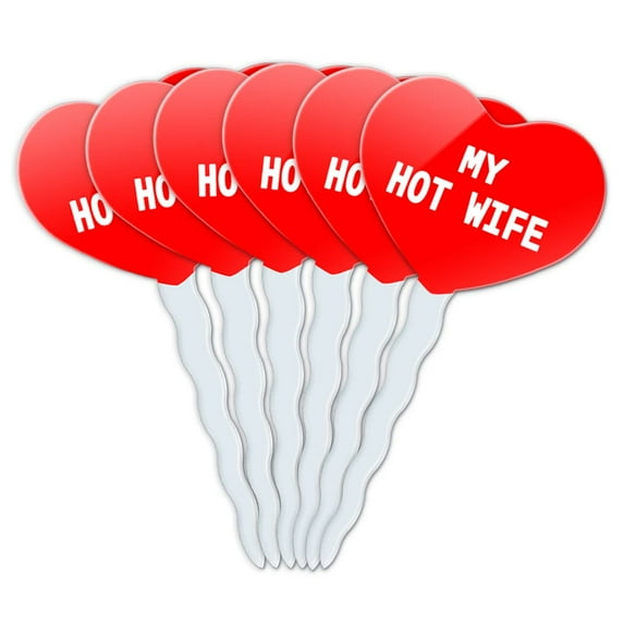 Hot Wife Heart Love Cupcake Picks Toppers - Set of 6